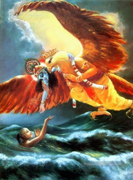 Krishna et roi d’aigle sauveur garçon dans la mer hindouisme Peinture à l'huile